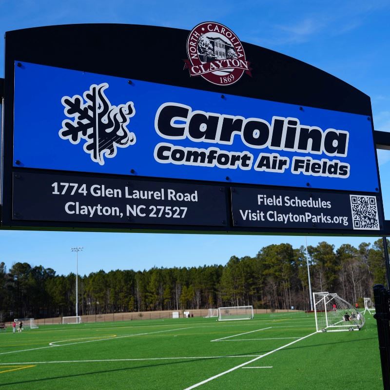 Carolina Comfort Air sign at East Clayton Community Park 