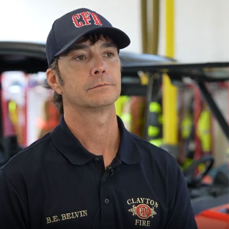 Community Risk Reduction Specialist Bryan Belvin in Clayton Fire Department Building
