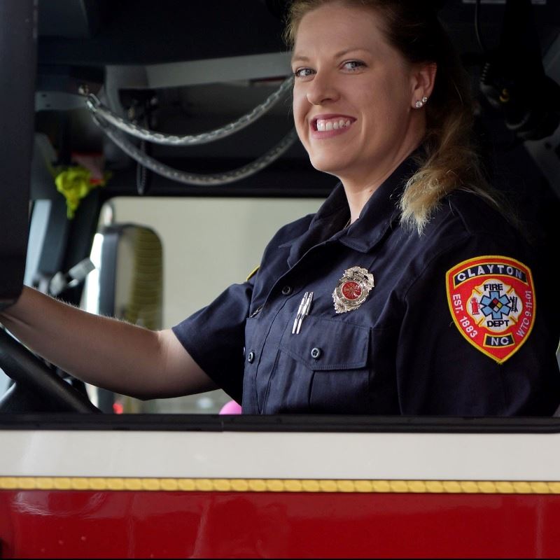 Rena Smith-Seitz in front seat of Fire Engine One