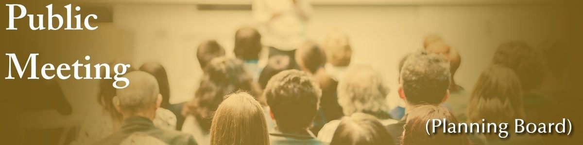 crowd with yellow overlay and text reading public meeting (planning board)